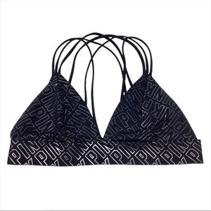 PINK VS Allover Logo Spellout Bralette Blk/Silver